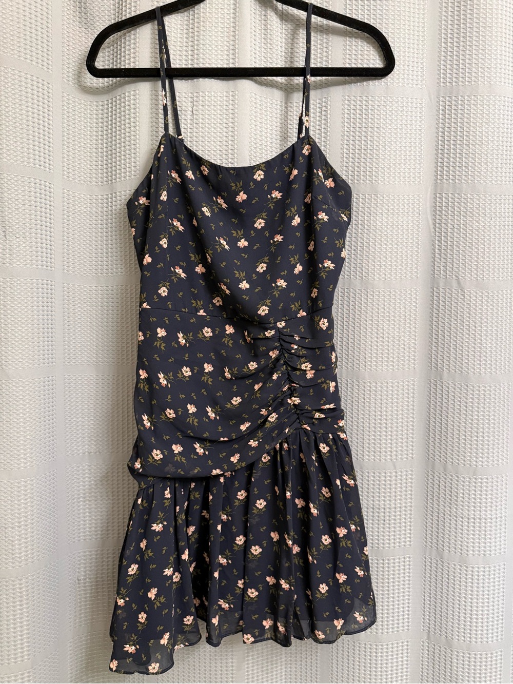 BrIDGE Navy Floral Ruched Y2K Cottagecore Coquette Mini Dress Size - L